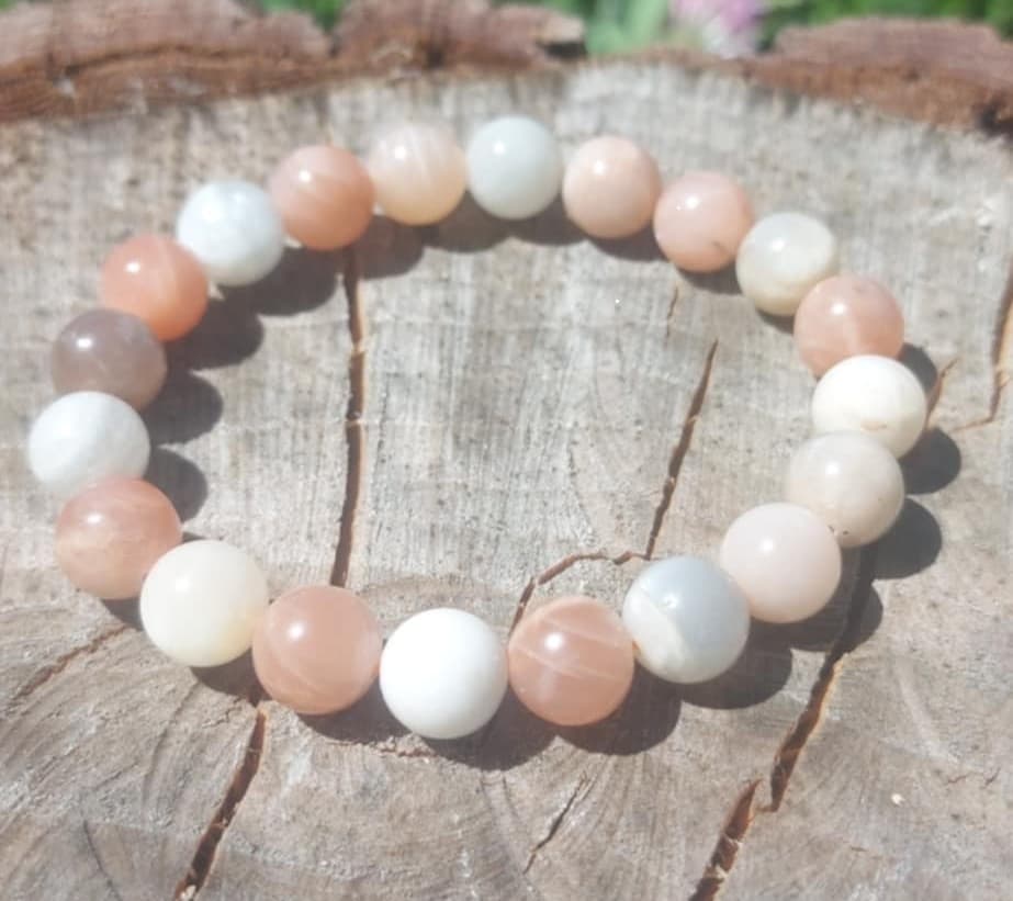 Bracelet boule 10mm - pierre de lune multicolore A+